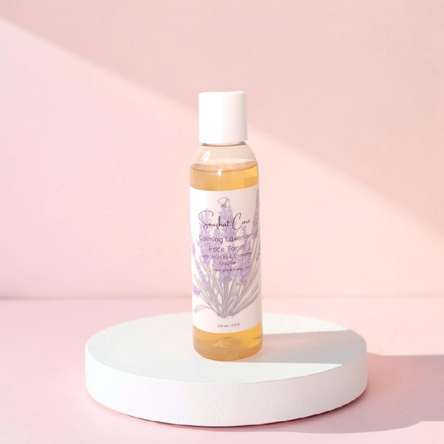 Hydrating lavender face toner with witch hazel, niacinamide, aloe vera and lavender flower water for calming botanical skincare rituals by Snuzhat Care
