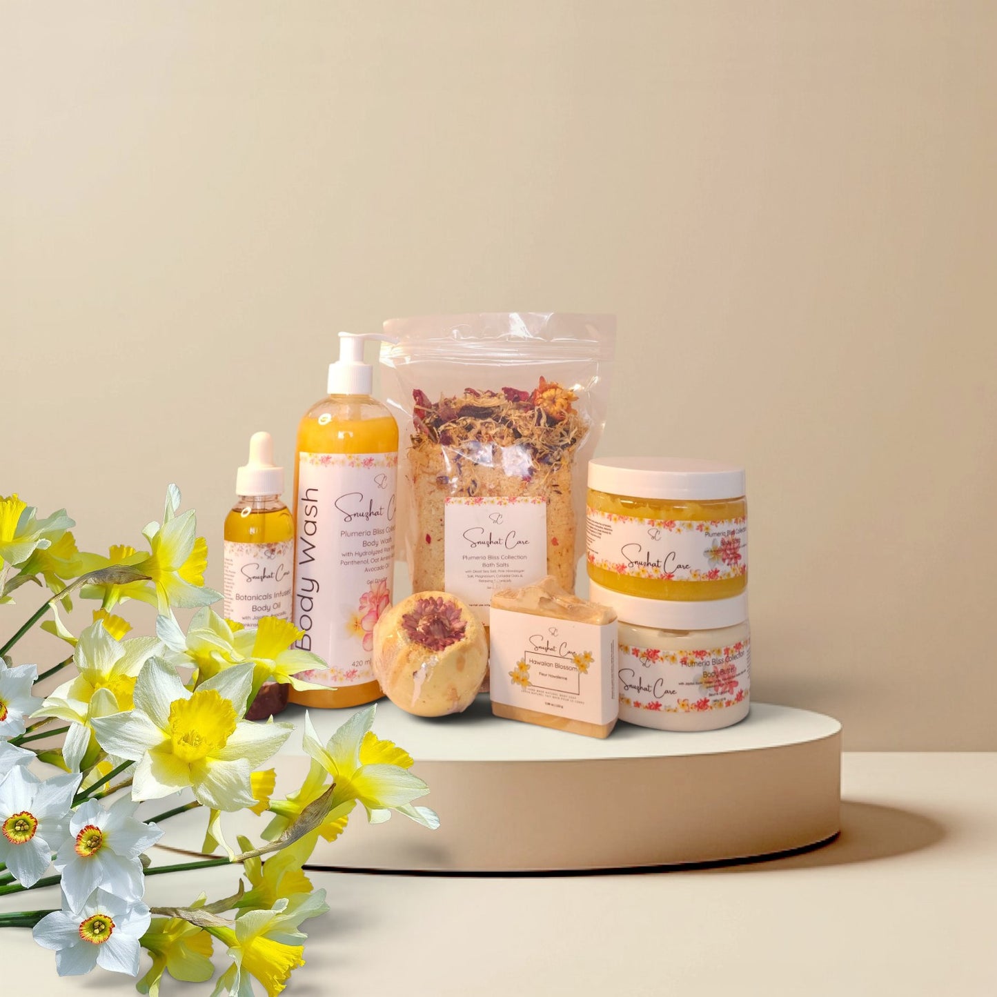 Luxury plumeria body butter with shea butter, kokum butter, jojoba oil and botanical hydrosols for silky hydrated skin and tropical self-care rituals by Snuzhat Care