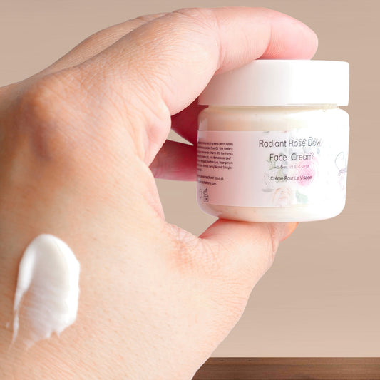 Lightweight rose face cream with niacinamide, rose hydrosol, jojoba oil and aloe vera for hydrating botanical skincare and daily self-care rituals by Snuzhat Care