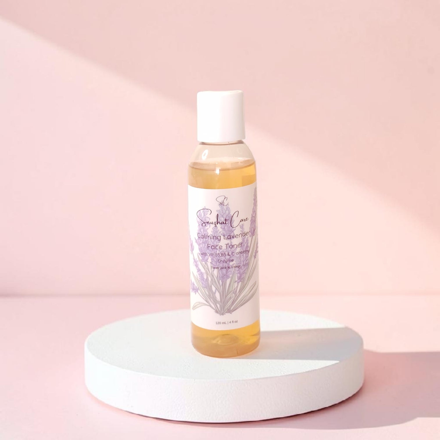 Hydrating lavender face toner with witch hazel, niacinamide, aloe vera and lavender flower water for calming botanical skincare rituals by Snuzhat Care
