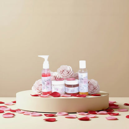 Luxurious rose skincare face care set featuring Radiant Rose Dew face wash, facial toner mist, and moisturizing face cream in elegant botanical packaging, hydrating floral skincare collection with rose and niacinamide, premium self-care beauty products for glowing skin by [Snuzhat Care](https://www.snuzhatcare.ca?utm_source=chatgpt.com)