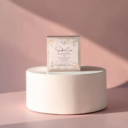 Luxury botanical bath tea soak bags with dried jasmine, hibiscus, rose, calendula and chamomile flowers for relaxing bath soaks, foot soaks and spa self-care rituals by Snuzhat Care