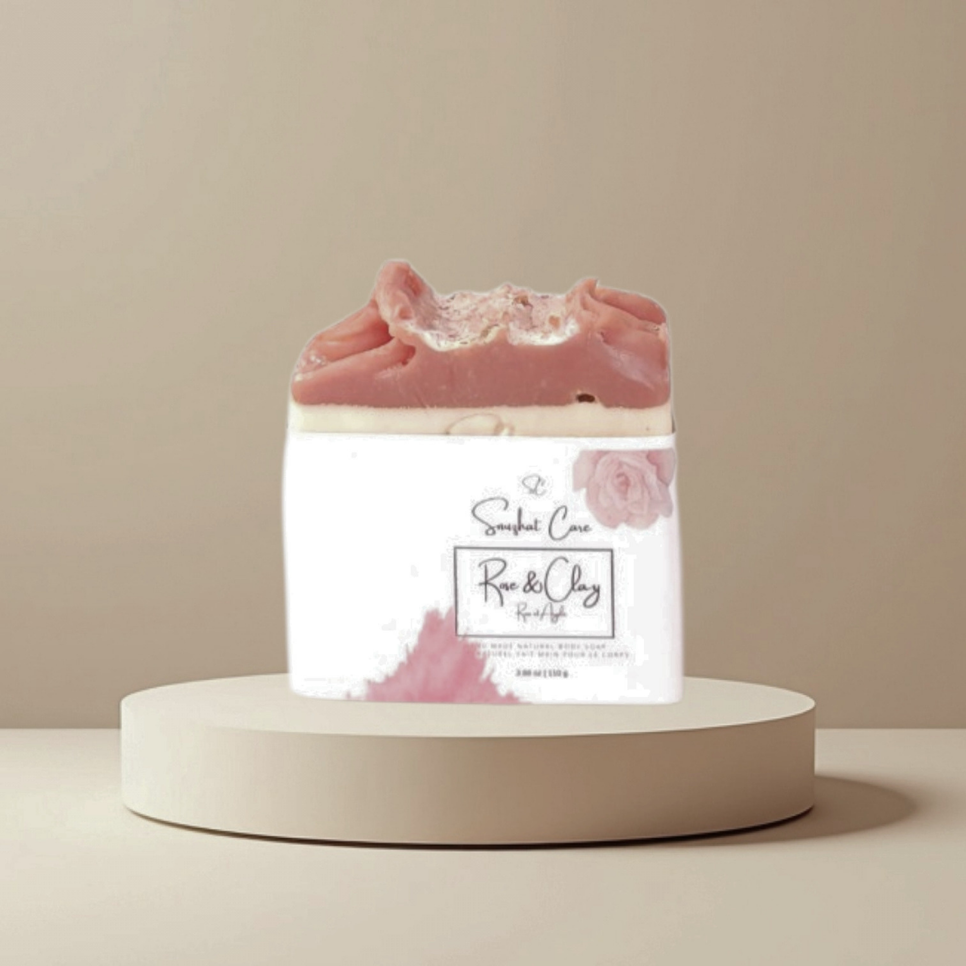 Handmade rose and clay soap bar with pink french clay, kaolin clay, shea butter and botanical oils for gentle cleansing skincare by Snuzhat Care