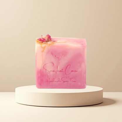 Handmade butterfly bliss floral soap bar with shea butter, kaolin clay and botanical oils for luxurious botanical skincare and self-care rituals by Snuzhat Care