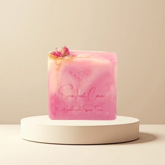 Handmade butterfly bliss floral soap bar with shea butter, kaolin clay and botanical oils for luxurious botanical skincare and self-care rituals by Snuzhat Care