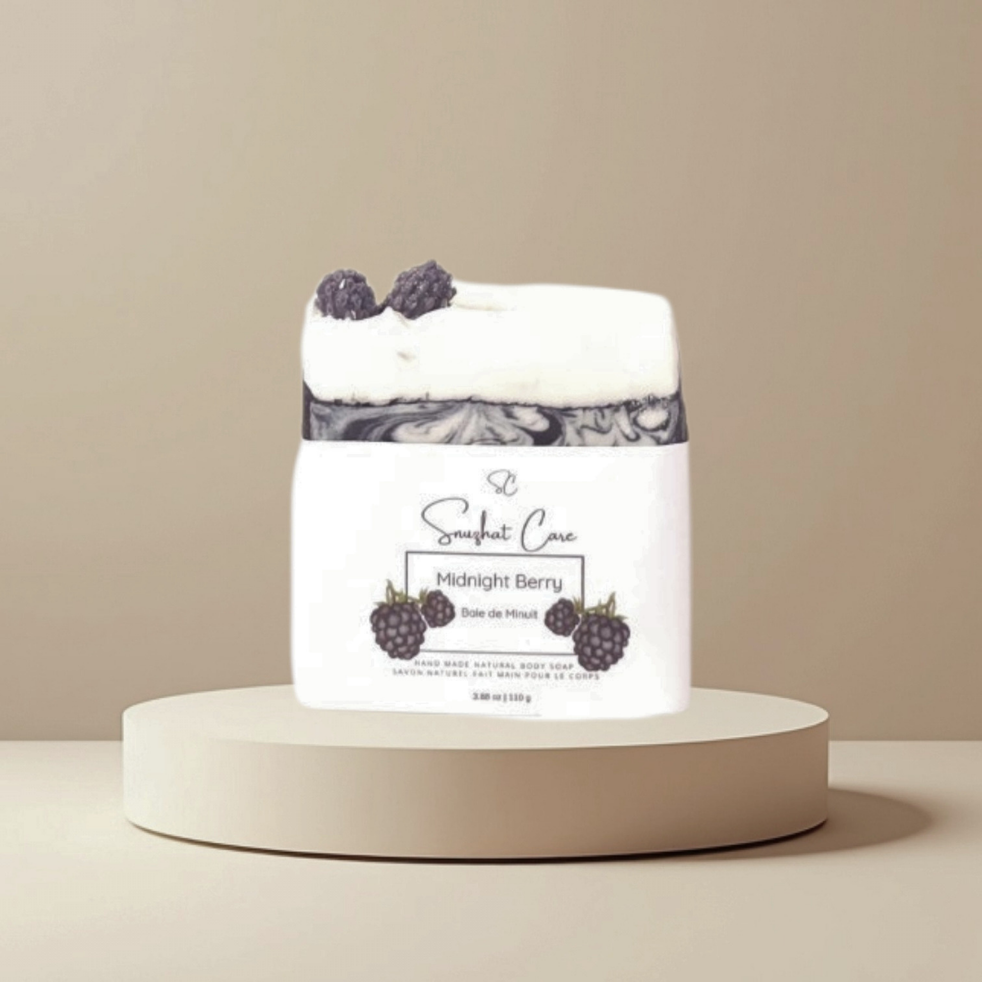Handmade midnight berry charcoal soap bar with shea butter, kaolin clay and botanical oils for refreshing cleansing skincare by Snuzhat Care