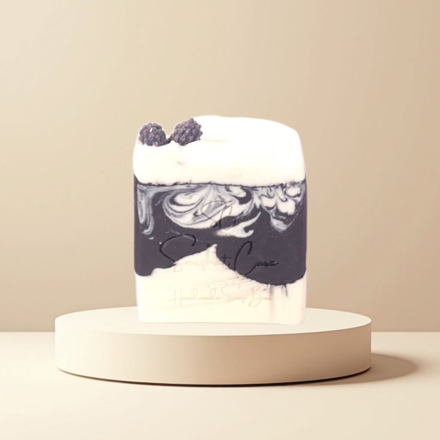 Handmade midnight berry charcoal soap bar with shea butter, kaolin clay and botanical oils for refreshing cleansing skincare by Snuzhat Care