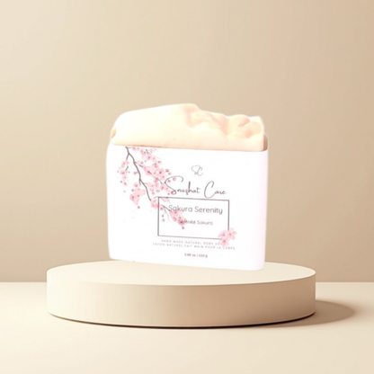 Handmade sakura cherry blossom soap bar with shea butter, kaolin clay and botanical oils for luxurious floral skincare and self-care rituals by Snuzhat Care