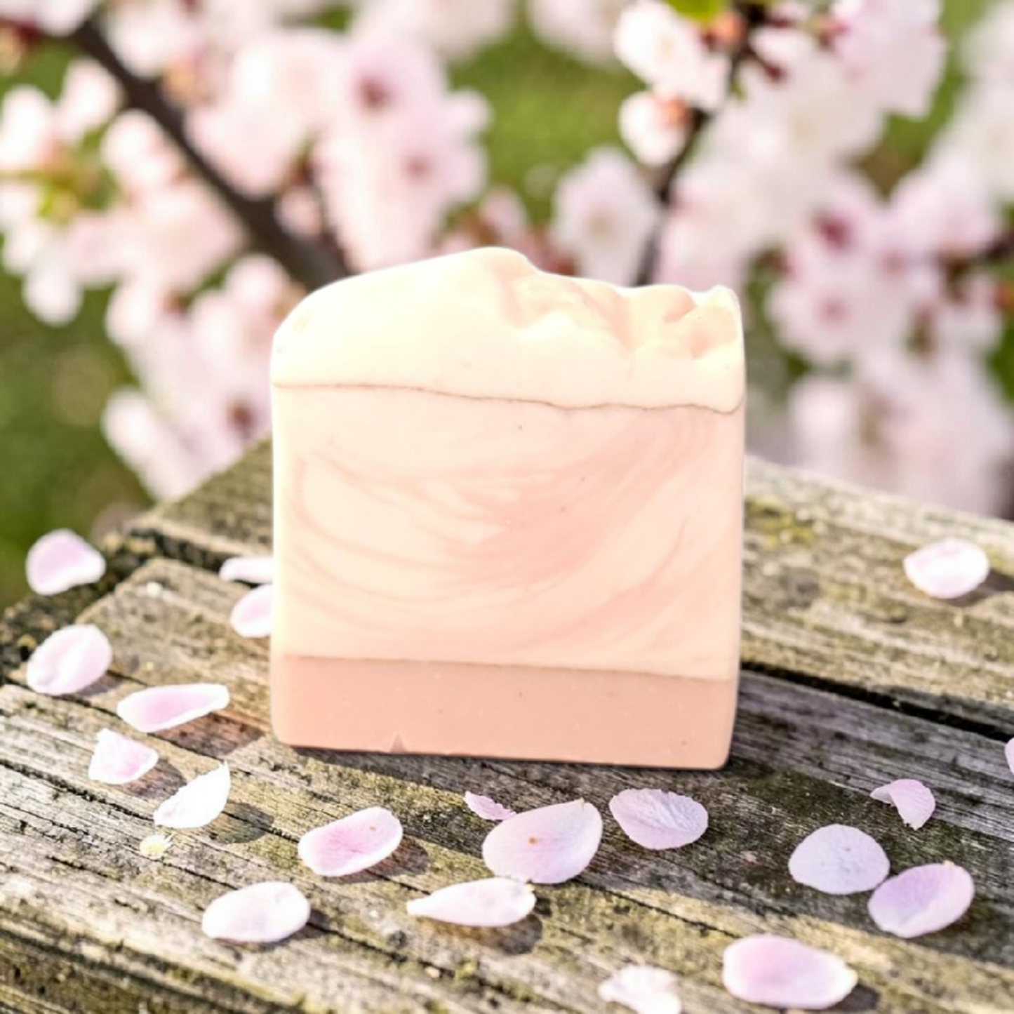 Handmade sakura cherry blossom soap bar with shea butter, kaolin clay and botanical oils for luxurious floral skincare and self-care rituals by Snuzhat Care