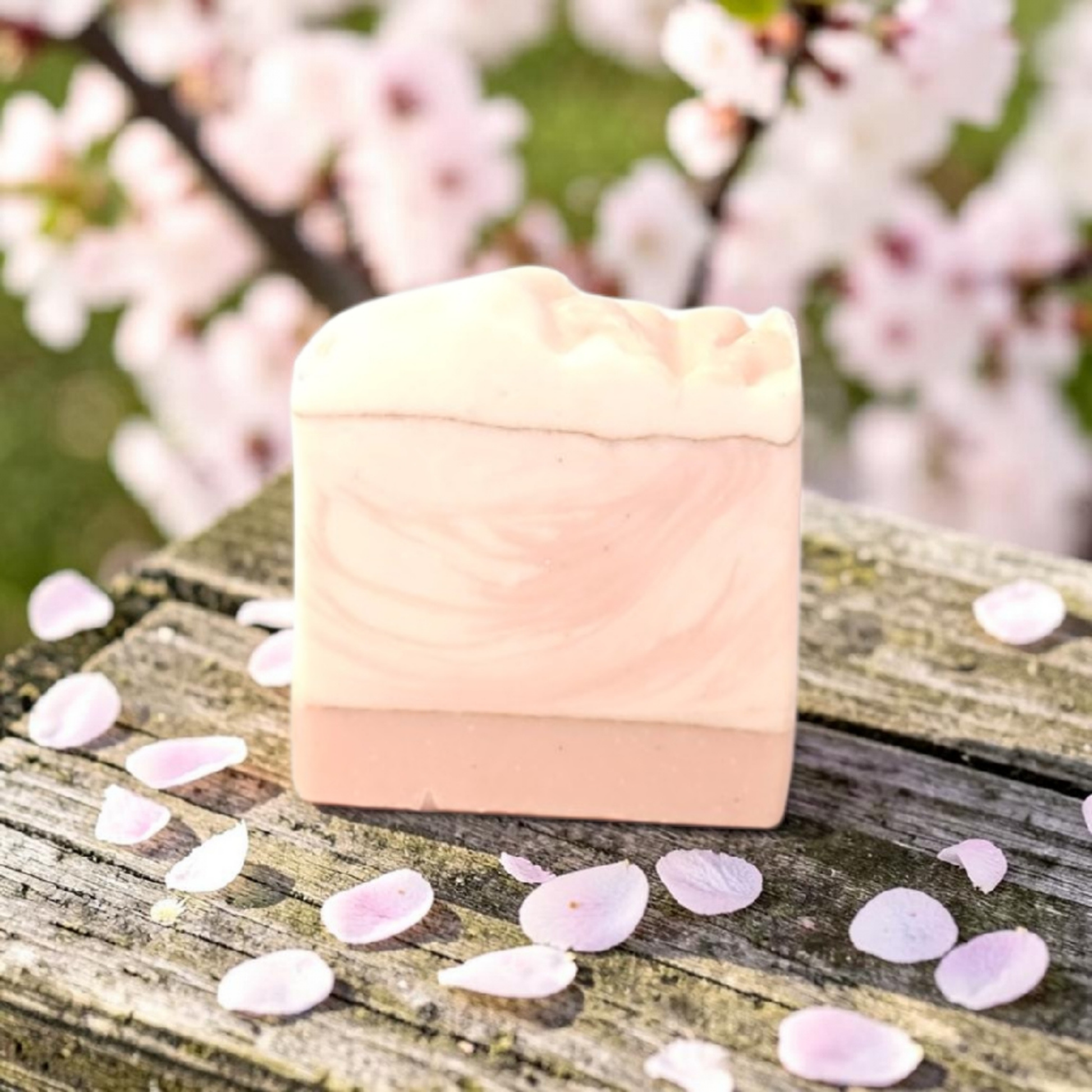 Handmade sakura cherry blossom soap bar with shea butter, kaolin clay and botanical oils for luxurious floral skincare and self-care rituals by Snuzhat Care