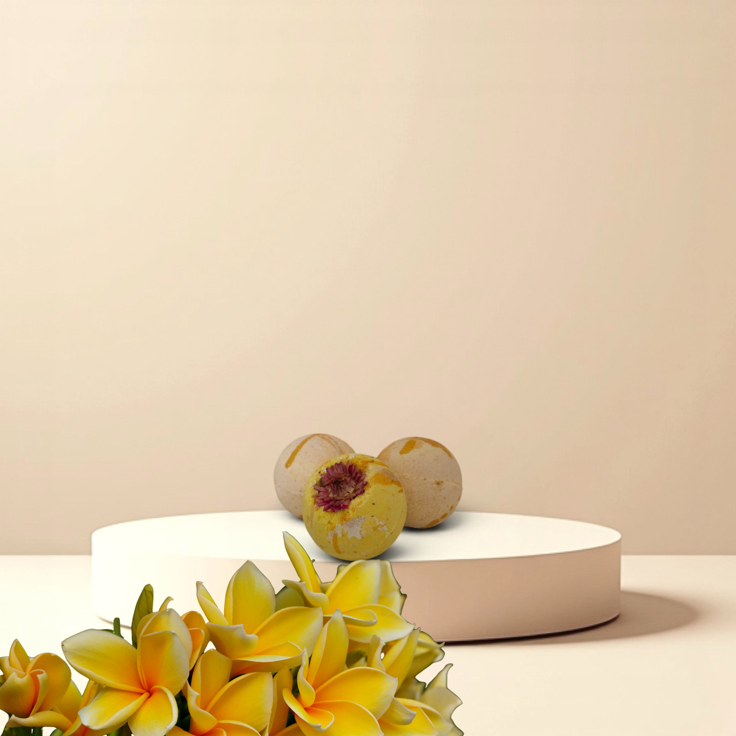 Luxury plumeria body and bath collection featuring body wash, body butter, scrub, bath salts, bath bombs and handmade soap for tropical spa self-care by Snuzhat Care