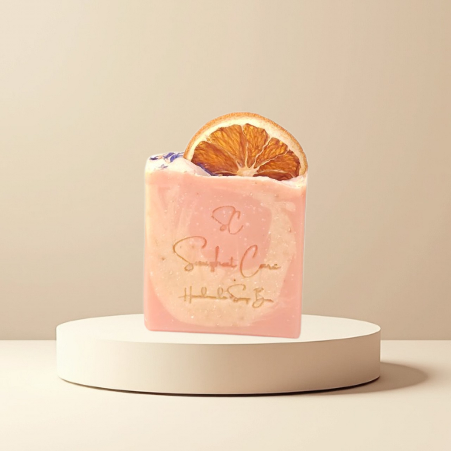 Handmade citrus soap bar with orange peel powder, shea butter, kaolin clay and botanical oils for refreshing skincare and self-care rituals by Snuzhat Care