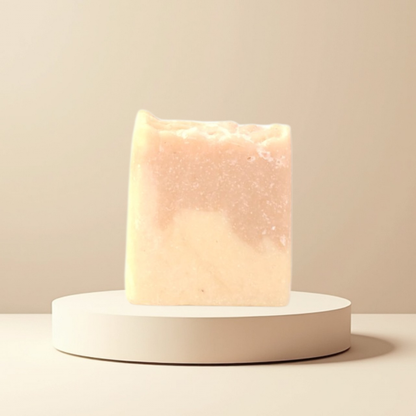 Handmade pink Himalayan salt soap bar with shea butter, avocado oil and kaolin clay for gentle exfoliating botanical skincare by Snuzhat Care