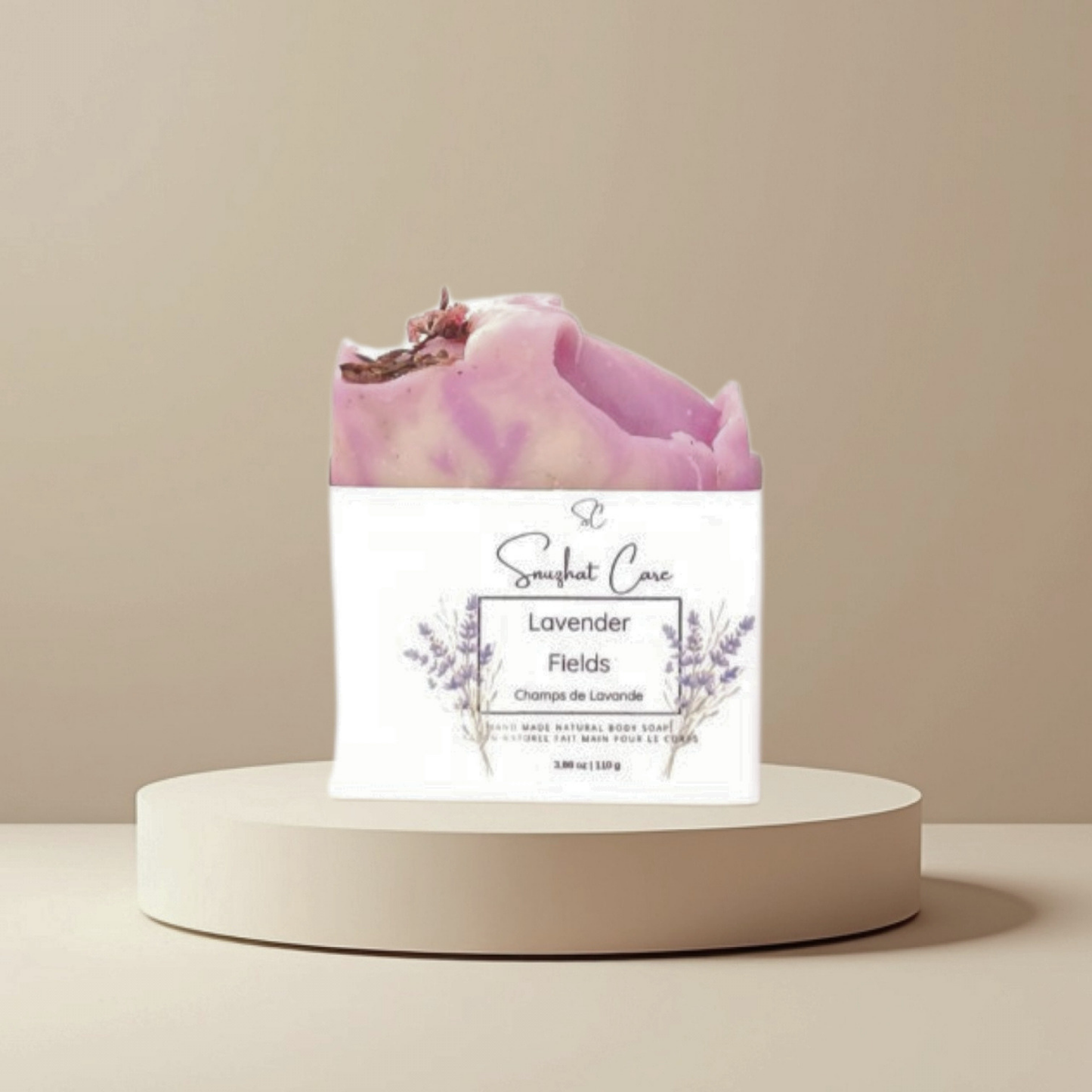 Handmade lavender soap bar with shea butter, lavender oil and botanical oils for calming floral skincare and self-care rituals by Snuzhat Care