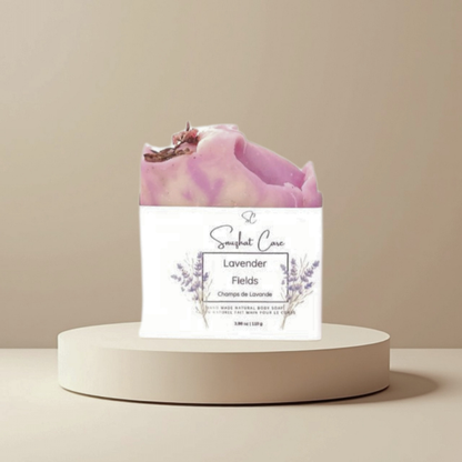 Handmade lavender soap bar with shea butter, lavender oil and botanical oils for calming floral skincare and self-care rituals by Snuzhat Care