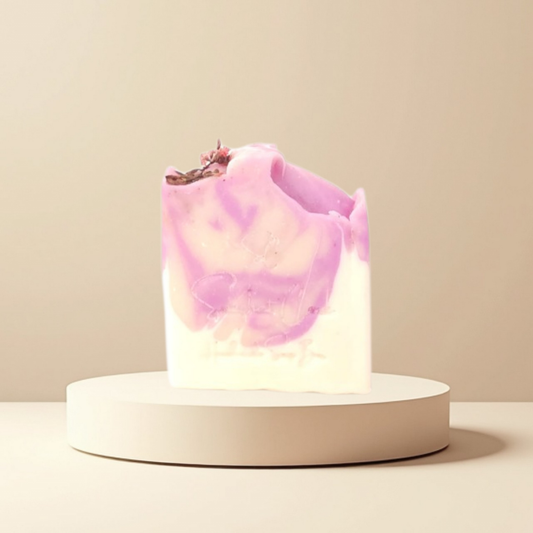 Handmade lavender soap bar with shea butter, lavender oil and botanical oils for calming floral skincare and self-care rituals by Snuzhat Care