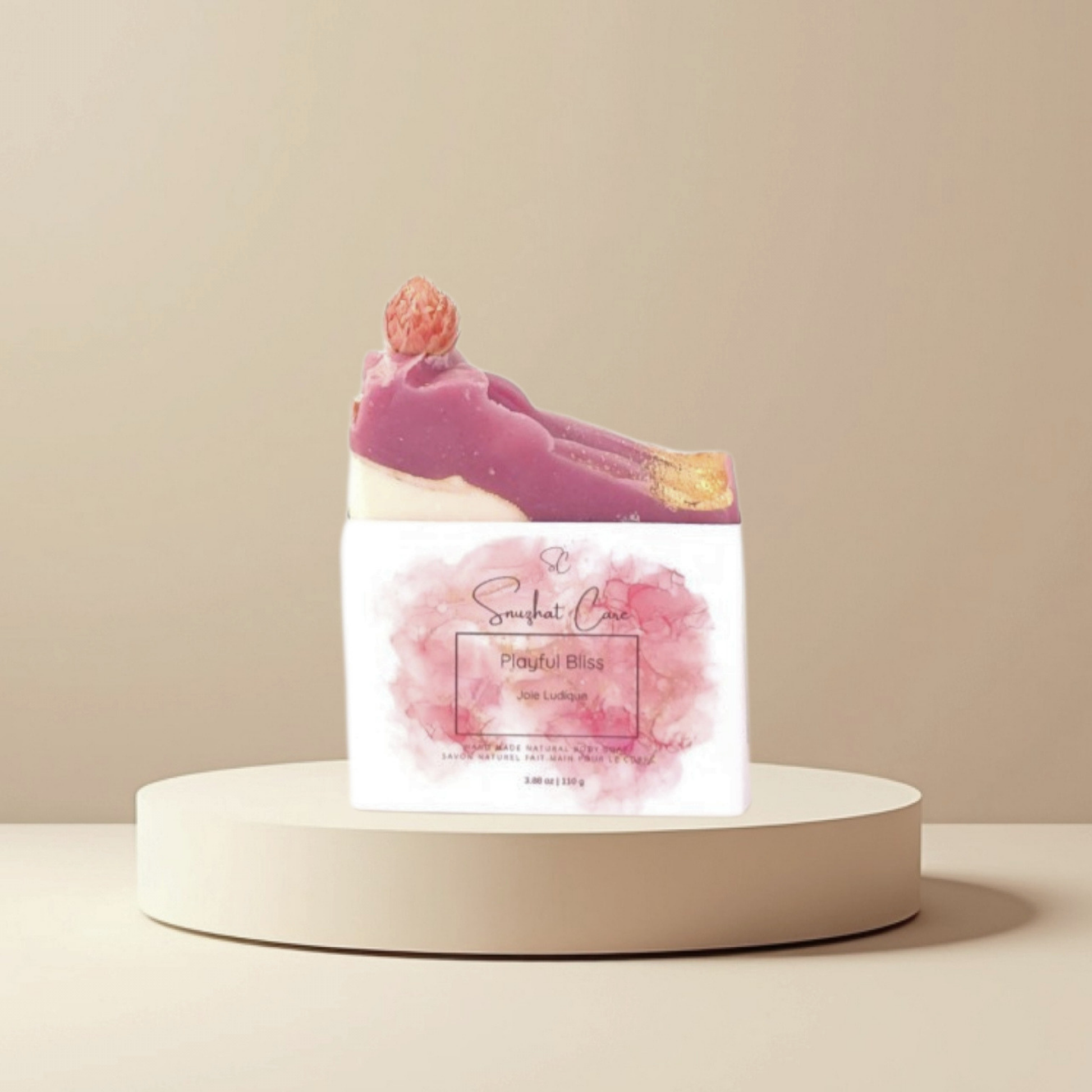 Handmade floral botanical soap bar with shea butter, kaolin clay, avocado oil and decorative botanicals for nourishing skincare by Snuzhat Care
