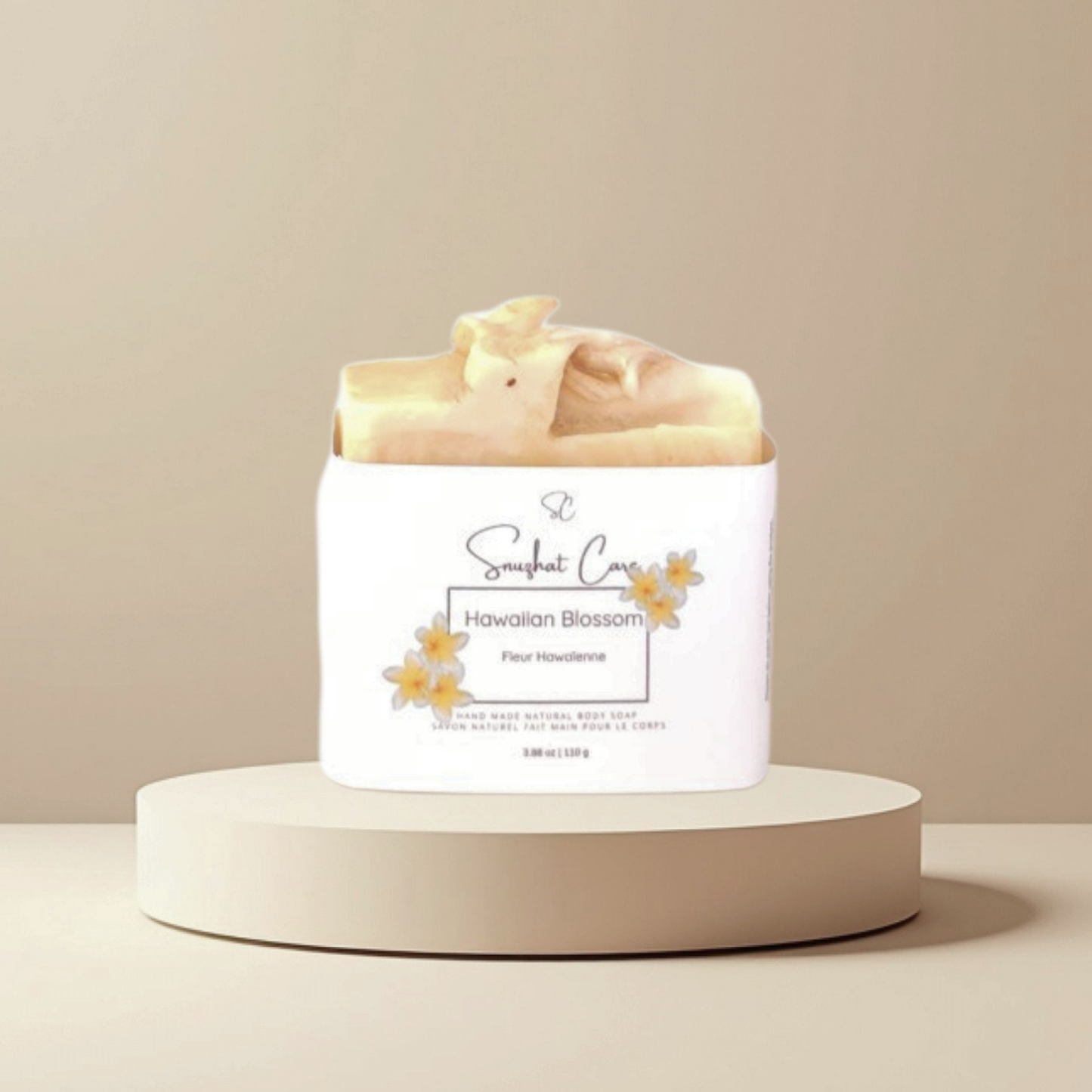 Handmade Hawaiian blossom soap bar with shea butter, kaolin clay and botanical oils for tropical floral skincare and self-care rituals by Snuzhat Care