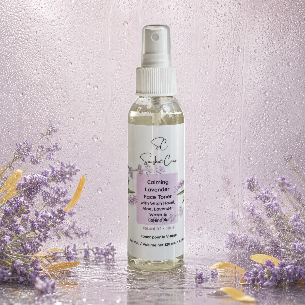 Calming Lavender Face Toner 120 mL with lavender and calendula botanical styling