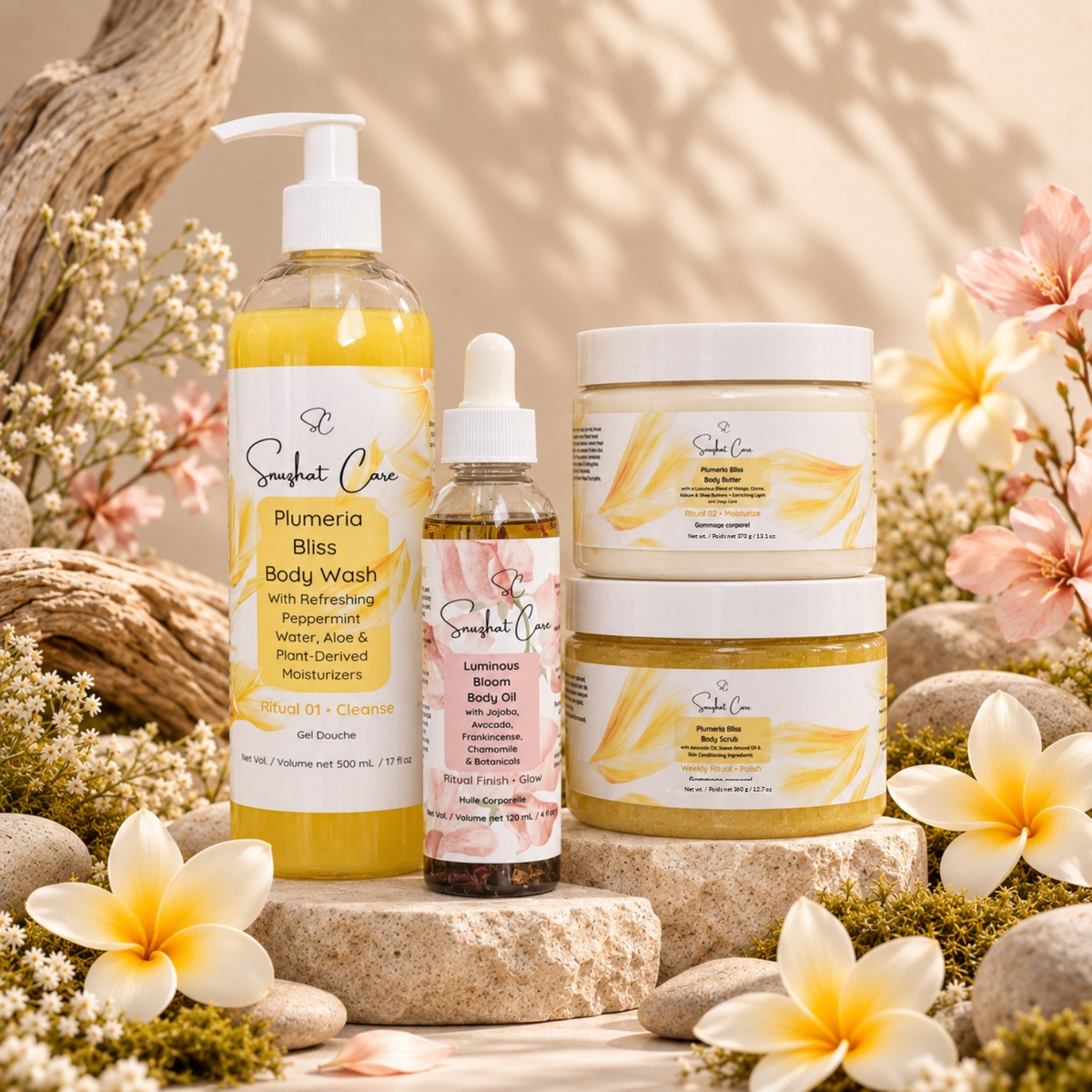 Complete Body Care Ritual with 500 mL Body Wash, 360 g Body Scrub, 370 g Body Butter and 120 mL Body Oil