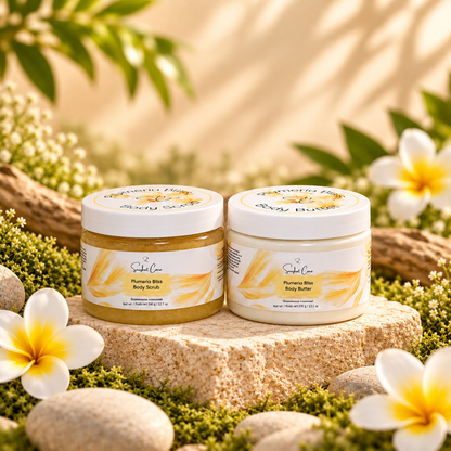Plumeria Bliss Polish + Moisturize Duo with 360 g Body Scrub and 370 g Body Butter