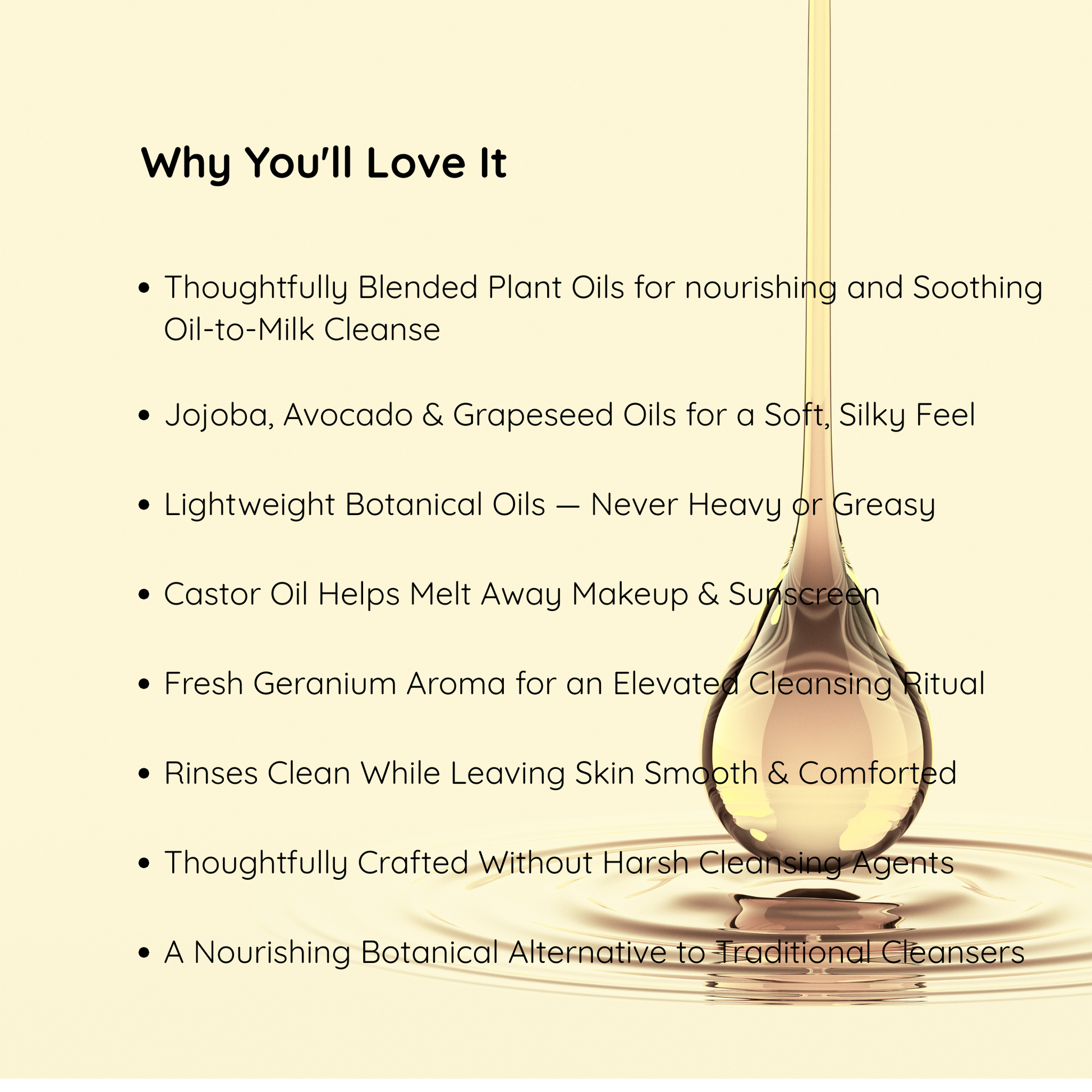 Luxury oil to milk face cleansing oil with avocado oil, grapeseed oil, jojoba oil and sunflower oil for gentle botanical skincare cleansing by Snuzhat Care