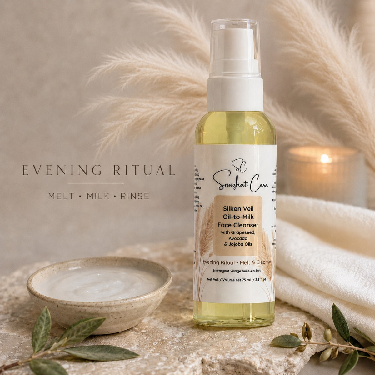 Silken Veil Oil-to-Milk Face Cleanser evening ritual: melt, milk and rinse