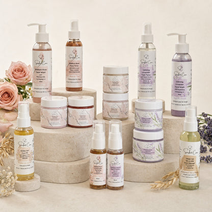 Snuzhat Care complete Radiant Rose, Calming Lavender, face oil and oil cleanser range